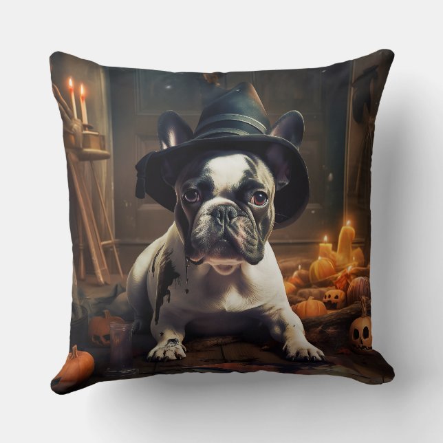 French Bulldog Pumpkins Halloween Beängstigend Kissen (Rückseite)