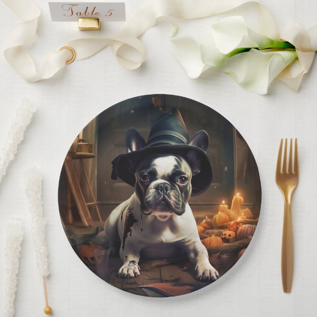 French Bulldog Pumpkins Halloween Beängstigend Pappteller (Hochzeit)