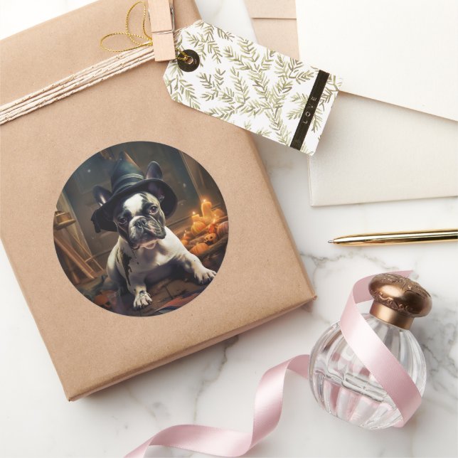 French Bulldog Pumpkins Halloween Beängstigend Runder Aufkleber (Schenken)