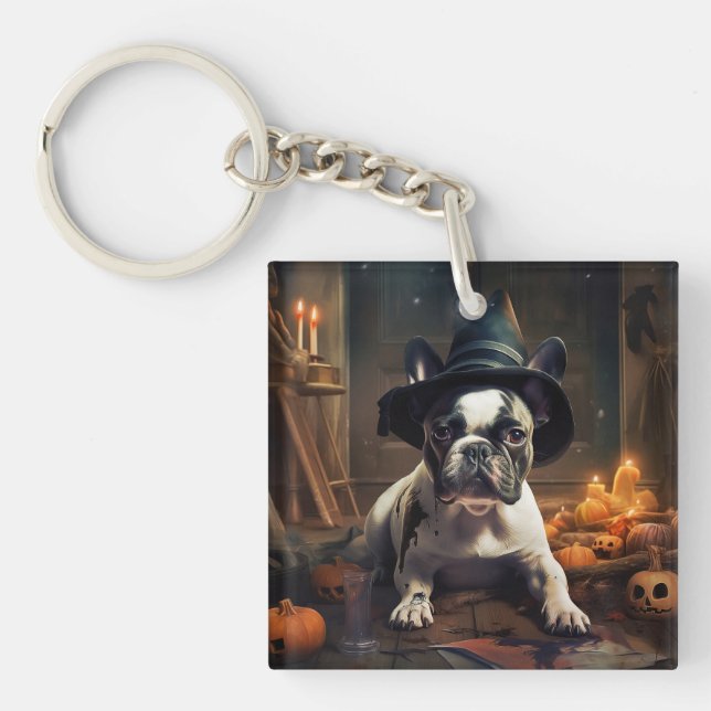 French Bulldog Pumpkins Halloween Beängstigend Schlüsselanhänger (Vorderseite)