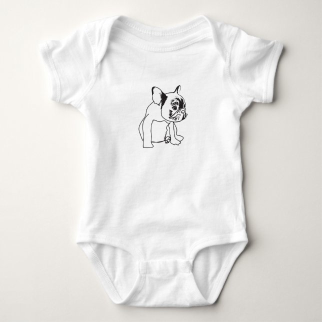French Bulldog Puppy Zeichne Jersey Bodysuit Baby Strampler (Vorderseite)