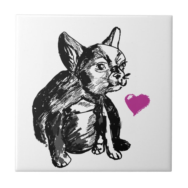 French Bulldog Puppy Zeichne Keramik Foto Tile Fliese (Vorderseite)