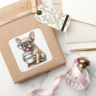 French Bulldog Pupresso Vibes Quadratischer Aufkleber