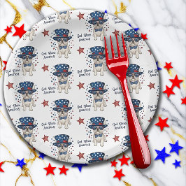 French Bulldog Red White Blue Whimsical Patriotic Pappteller