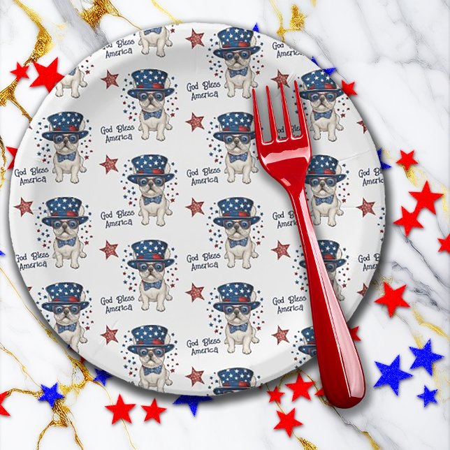 French Bulldog Red White Blue Whimsical Patriotic Pappteller (French Bulldog Red White Blue Whimsical Patriotic Paper Plates)