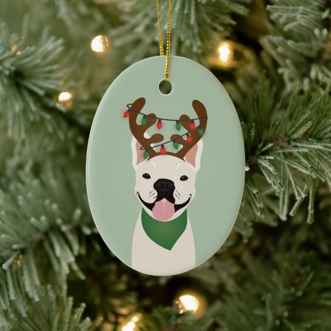 French Bulldog Reindeer Christmas Lights Ceramic O Keramik Ornament (Baum)