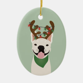 French Bulldog Reindeer Christmas Lights Ceramic O Keramik Ornament