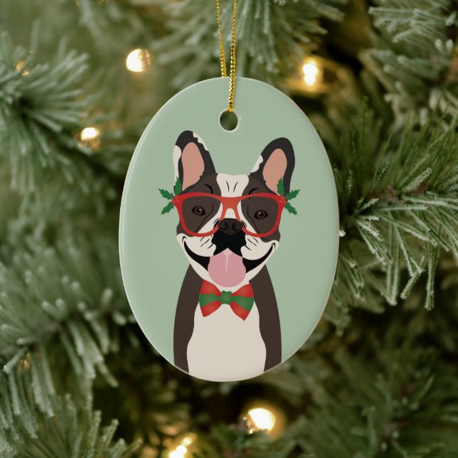 French Bulldog Rentier Christmas Lights Keramik Ornament (Baum)
