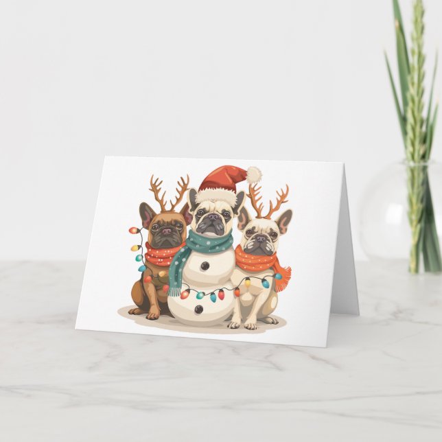 French Bulldog Rentierhunde Feiertagskarte (Vorderseite)