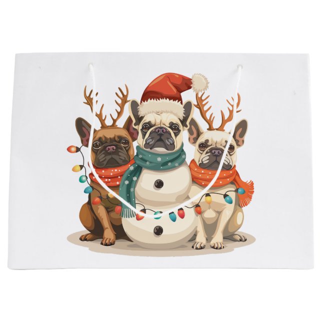 French Bulldog Rentierhunde Große Geschenktüte (Vorderseite)