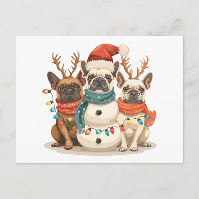 French Bulldog Rentierhunde Postkarte (Vorderseite)