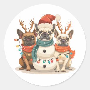 French Bulldog Rentierhunde Runder Aufkleber