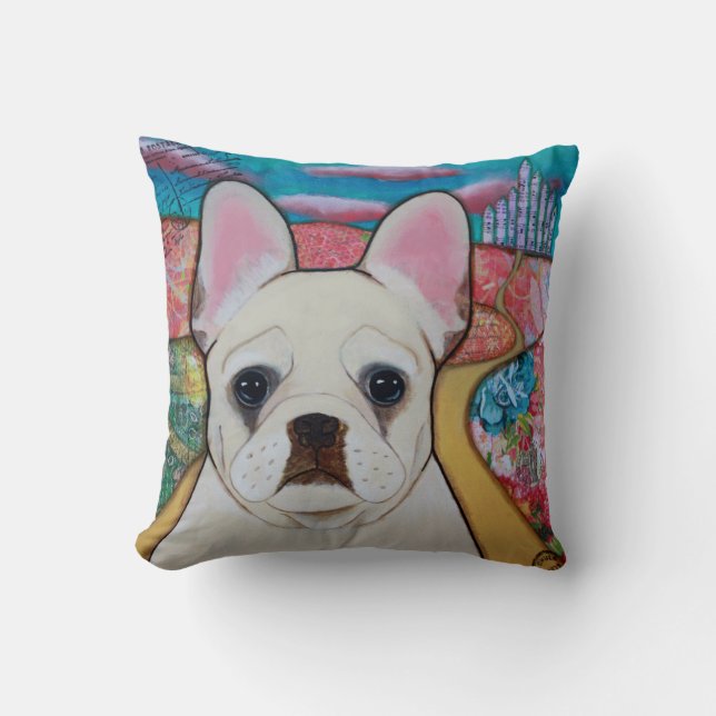 French Bulldog rue en brique jaune lancer oreiller (Recto)