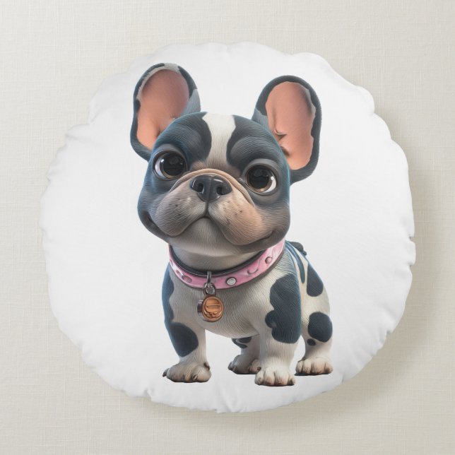 French Bulldog Rundes Kissen (Vorderseite)