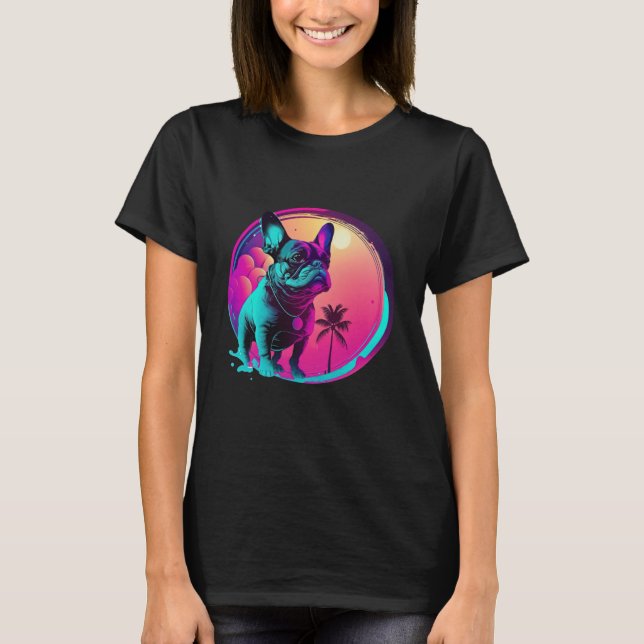 French Bulldog s Synthwave Dreamscape T-Shirt (Vorderseite)