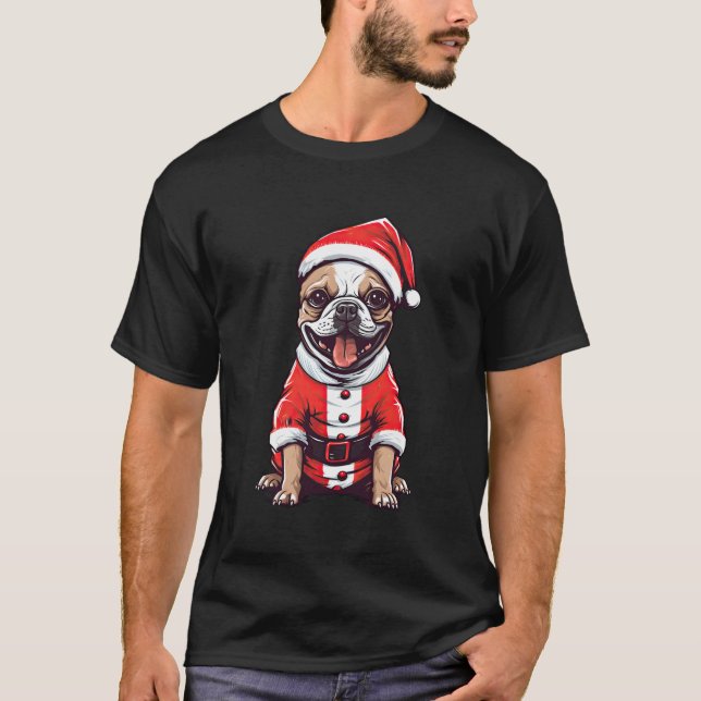 French Bulldog Santa Claus Hat Christmas Party Dog T-Shirt (Vorderseite)