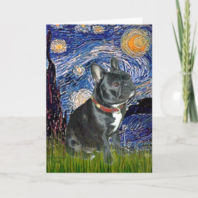 French Bulldog (schwarz 11) - Starry Night (vert) Karte (Vorderseite)