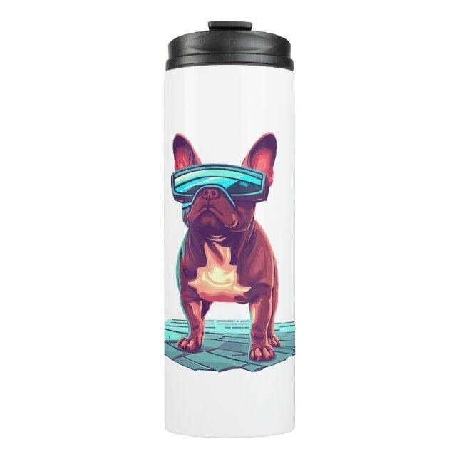 French Bulldog SciFi mit Cooler Sonnenbrille Thermosbecher (Vorderseite)