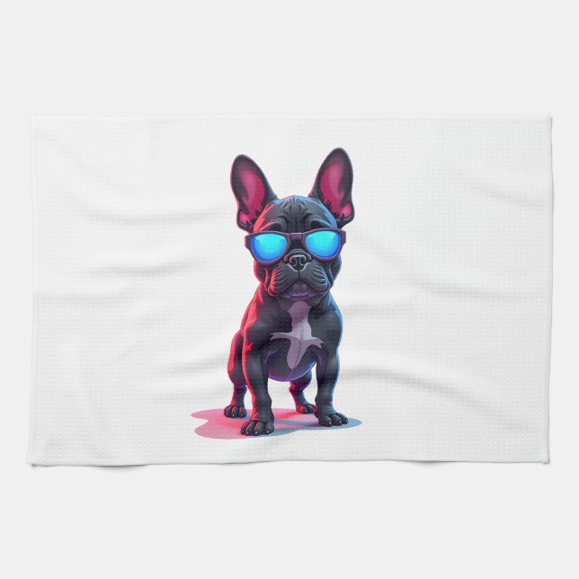 French Bulldog SciFi Wearing Cool Sunglasses Geschirrtuch (Horizontal)