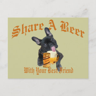 French Bulldog Shares A Beer Postkarte