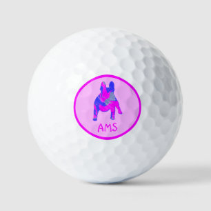 French Bulldog Silhouette Hot Pink & Blue Golfball