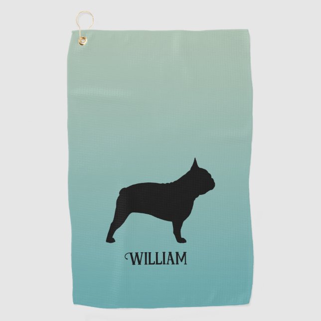 French Bulldog Silhouette Individuelle Name Golfhandtuch (Vorderseite)