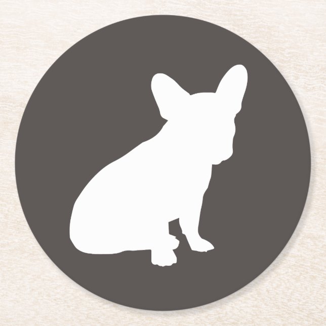 French Bulldog Silhouette Party Runder Pappuntersetzer (Vorderseite)