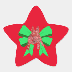 French Bulldog Silhouette Red & Green Bow Weihnach Stern-Aufkleber