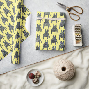 French Bulldog Silhouette Y&B Grid Yellow Geschenkpapier