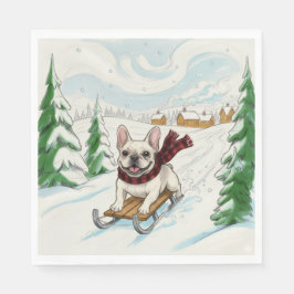 French Bulldog Sledding, Napkins Serviette