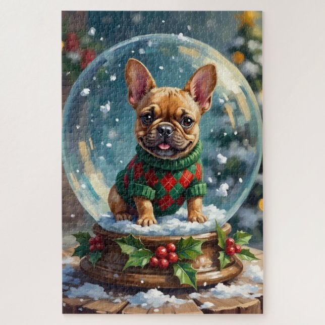 French Bulldog Snow Globe Christmas Sweater (Vertikal)