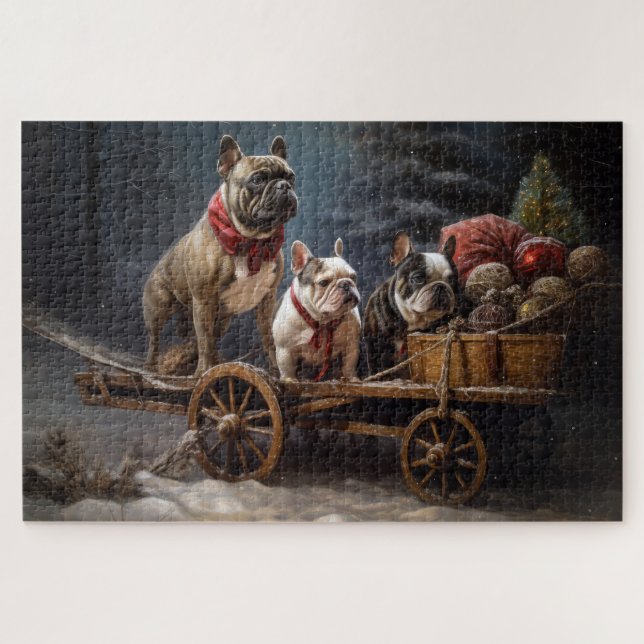 French Bulldog Snowy Sleigh Weihnachtsdekor (Horizontal)