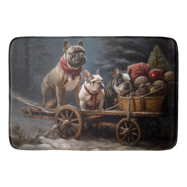 French Bulldog Snowy Sleigh Weihnachtsdekor Badematte (Vorderseite)