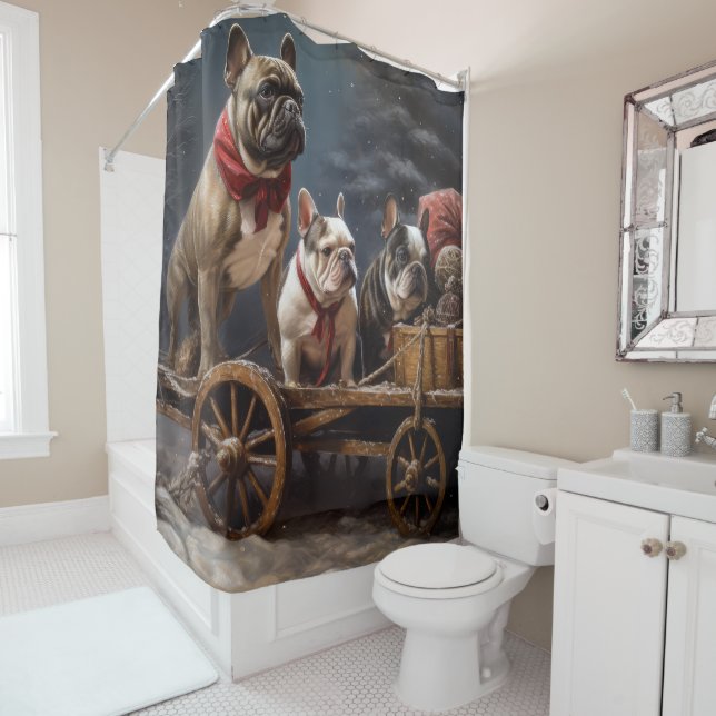 French Bulldog Snowy Sleigh Weihnachtsdekor Duschvorhang (Beispiel)