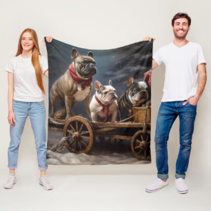 French Bulldog Snowy Sleigh Weihnachtsdekor Fleecedecke