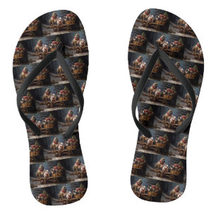 French Bulldog Snowy Sleigh Weihnachtsdekor Flip Flops