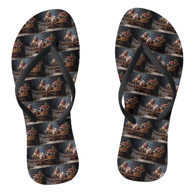 French Bulldog Snowy Sleigh Weihnachtsdekor Flip Flops (Fußbett)