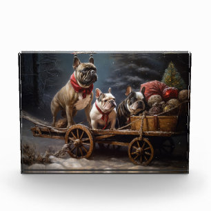 French Bulldog Snowy Sleigh Weihnachtsdekor Fotoblock