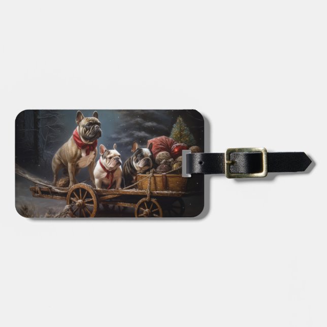 French Bulldog Snowy Sleigh Weihnachtsdekor Gepäckanhänger (Vorderseite horizontal)