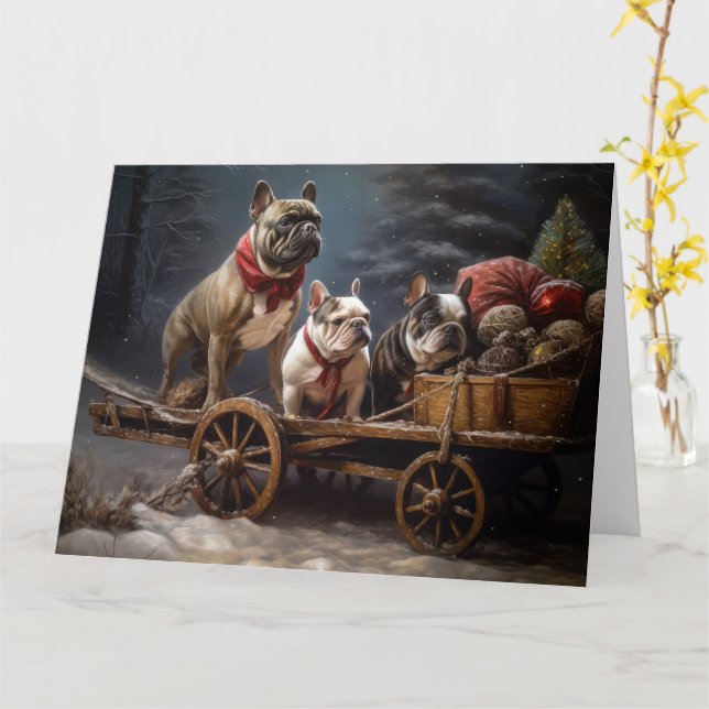 French Bulldog Snowy Sleigh Weihnachtsdekor Karte (Gelbe Blume)