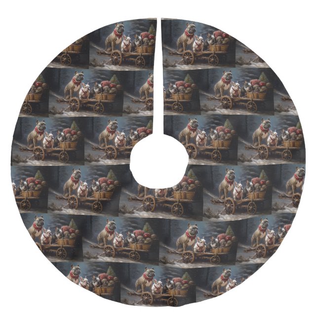 French Bulldog Snowy Sleigh Weihnachtsdekor Polyester Weihnachtsbaumdecke (Vorderseite)