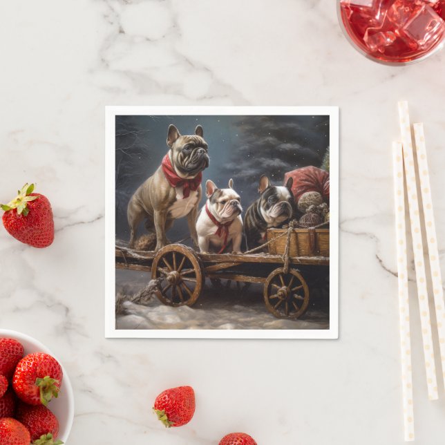 French Bulldog Snowy Sleigh Weihnachtsdekor Serviette (Beispiel)