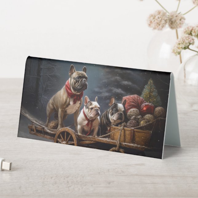 French Bulldog Snowy Sleigh Weihnachtsdekor Tischaufsteller (In Situ (Tisch))
