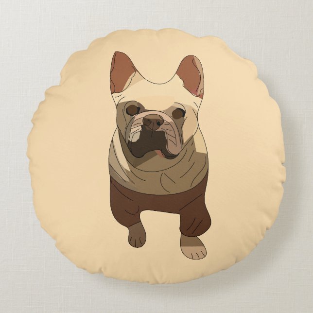 French Bulldog, Soft Peach Rundes Kissen (Vorderseite)