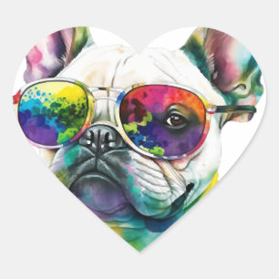 French Bulldog Sunglasses Dog Puppy Herz-Aufkleber