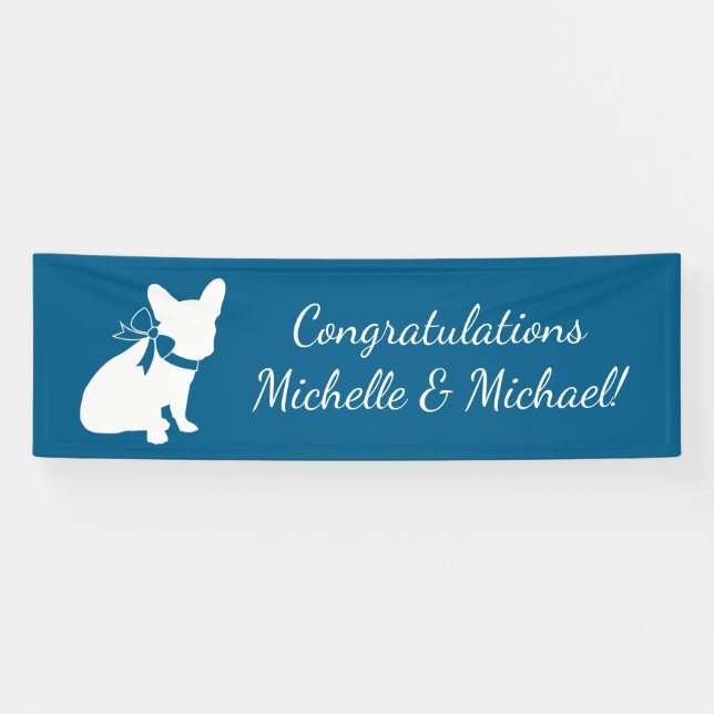 French Bulldog Themenparty - Baby Dusche blau Banner (Horizontal)