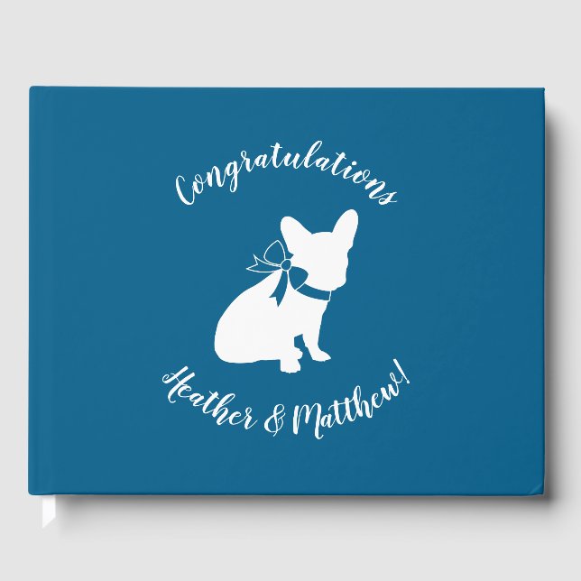 French Bulldog Themenparty - Baby Dusche blau Gästebuch (Vorderseite)