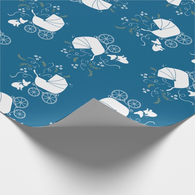 French Bulldog Themenparty - Baby Dusche blau Geschenkpapier (Ecke)