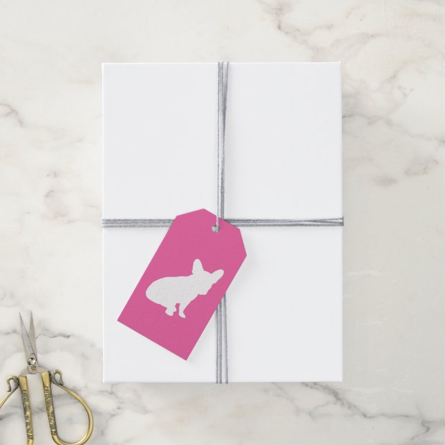 French Bulldog Themenparty - Babydusche pink Geschenkanhänger (Mit Garn)