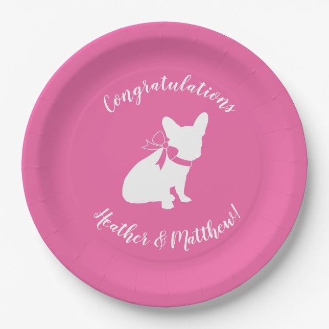 French Bulldog Themenparty - Babydusche pink Pappteller (Vorderseite)